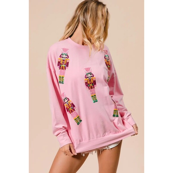 BiBi Sequin Nutcrackers Embroidery Christmas Sweatshirt NWT - Picture 7 of 13